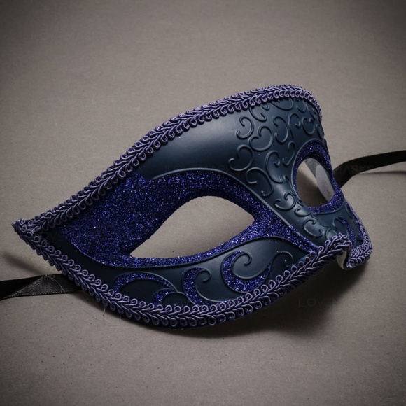 Blue Venetian Classic Glitter Masquerade Ball Dance Wedding Party Eye Mask - Picture 3 of 4